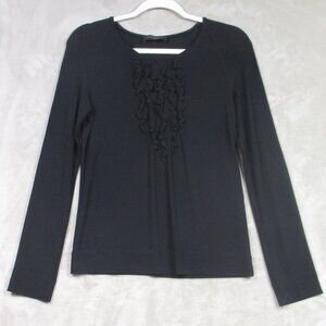 Piazza Sempione Ruffled Top Womens Size EU 44 Black Long Sleeve Made In Italy